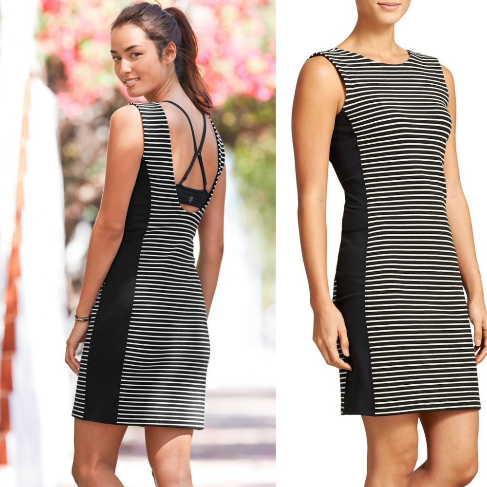 Athleta Stripe Mala Tank Dress Size Small Black White Scoop Back 🤍🖤